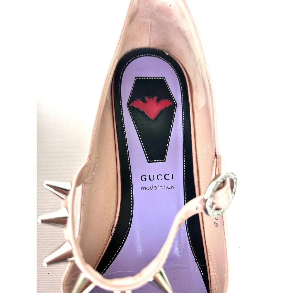 Gucci Vernice Crystal Bow Spike Ballerina Ballet Flats Perfect Pink 36 Sadie 6